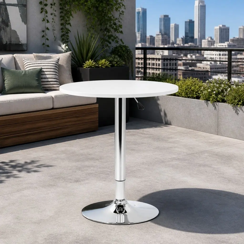 White Height Adjustable Round Bar Table with Gas Lift