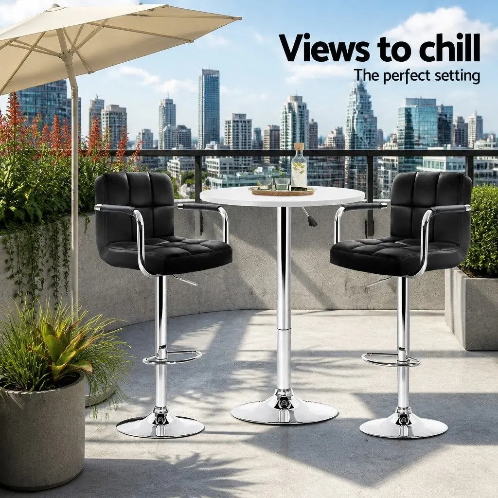 White Height Adjustable Round Bar Table with Gas Lift