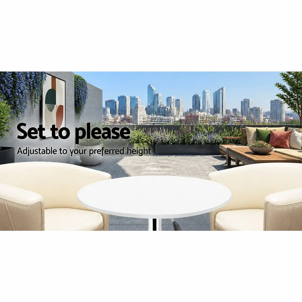 White Height Adjustable Round Bar Table with Gas Lift