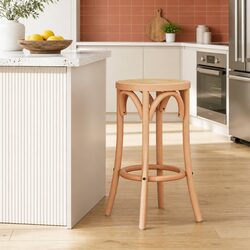 Rattan Seat Bar Stool with Sturdy Wooden Frame