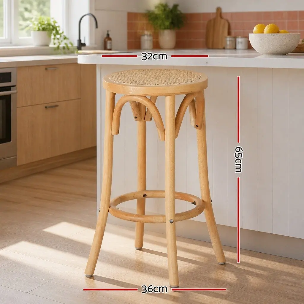 Bar Stool Rattan Seat Wooden Frame 65cm Pine