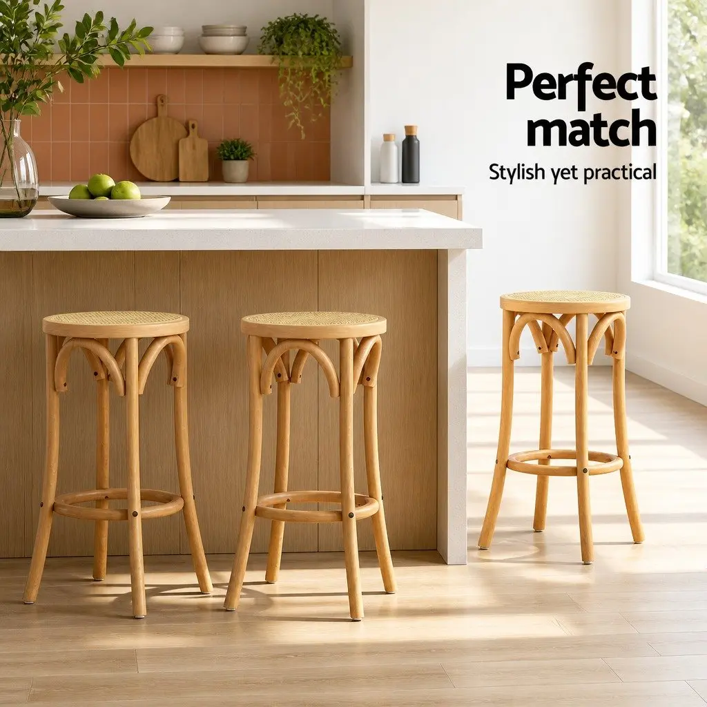 Bar Stool Rattan Seat Wooden Frame 65cm Pine