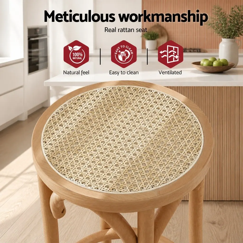 Bar Stool Rattan Seat Wooden Frame 65cm Pine