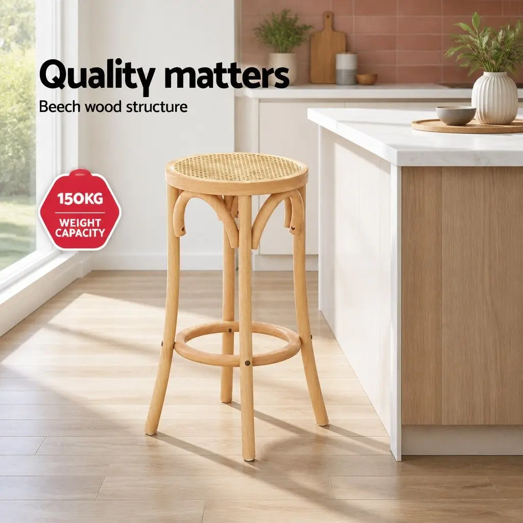 Bar Stool Rattan Seat Wooden Frame 65cm Pine
