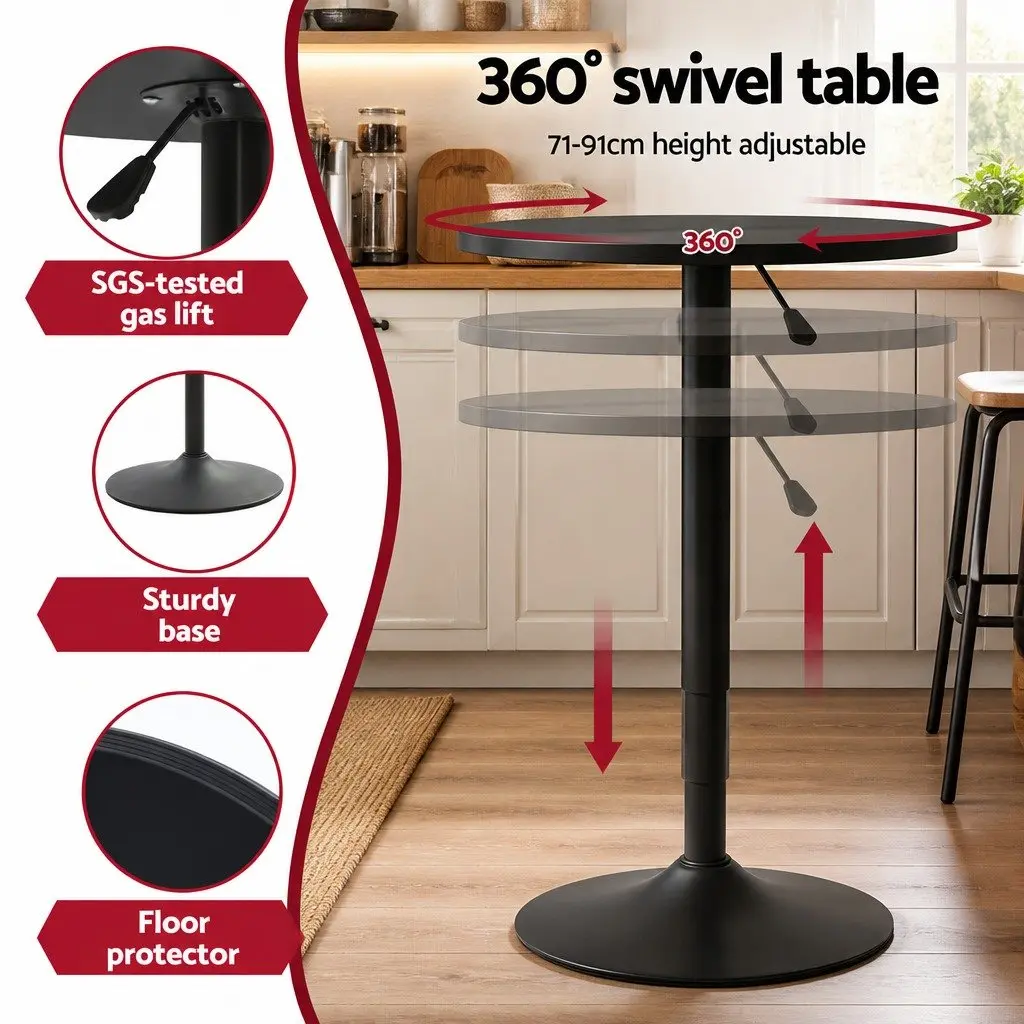 Bar Stools and Table Set MDF Steel 3 Piece Kitchen Dining Black