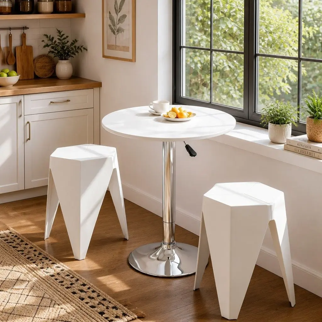 Bar Stools and Table Set MDF Steel 3 Piece White Modern