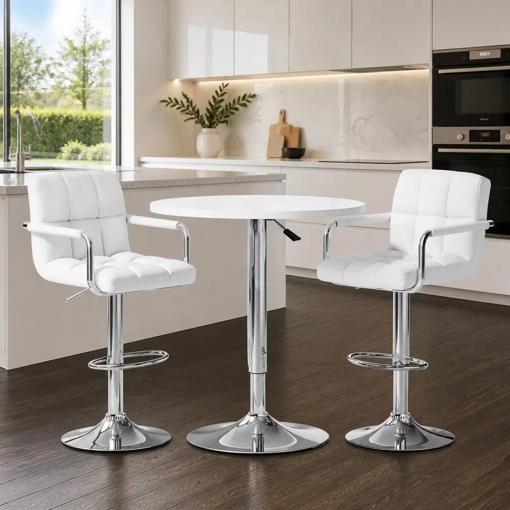 Height Adjustable White Bar Table and Stools Set