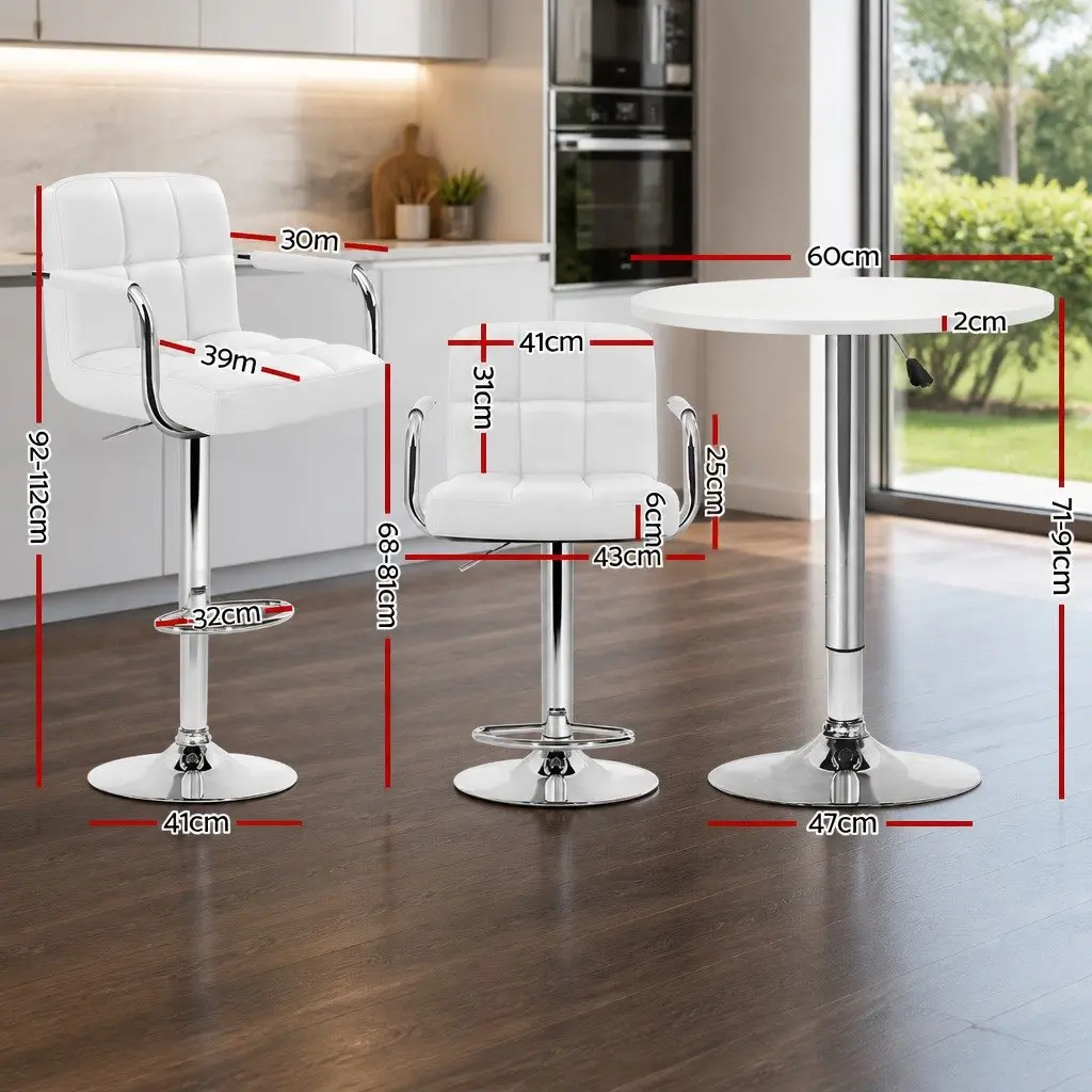 Height Adjustable White Bar Table and Stools Set