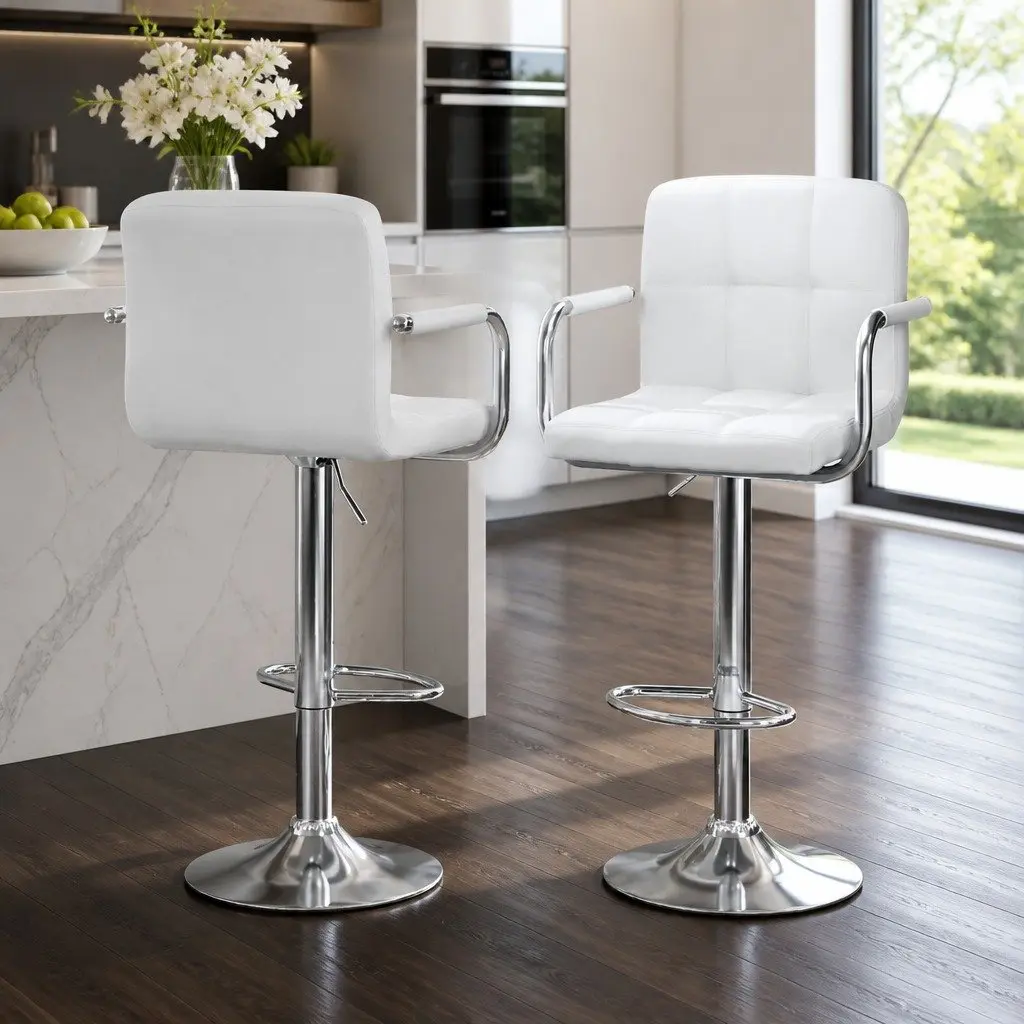 Height Adjustable White Bar Table and Stools Set