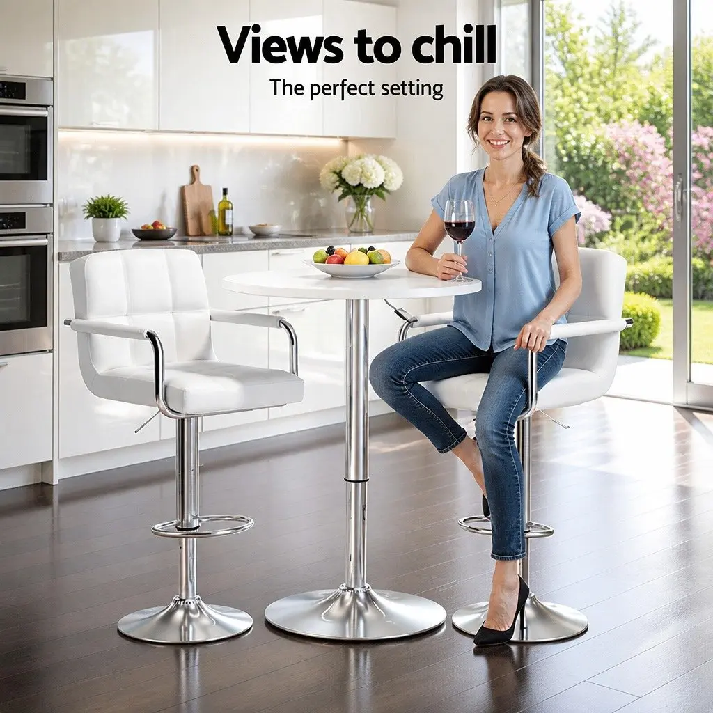 Height Adjustable White Bar Table and Stools Set