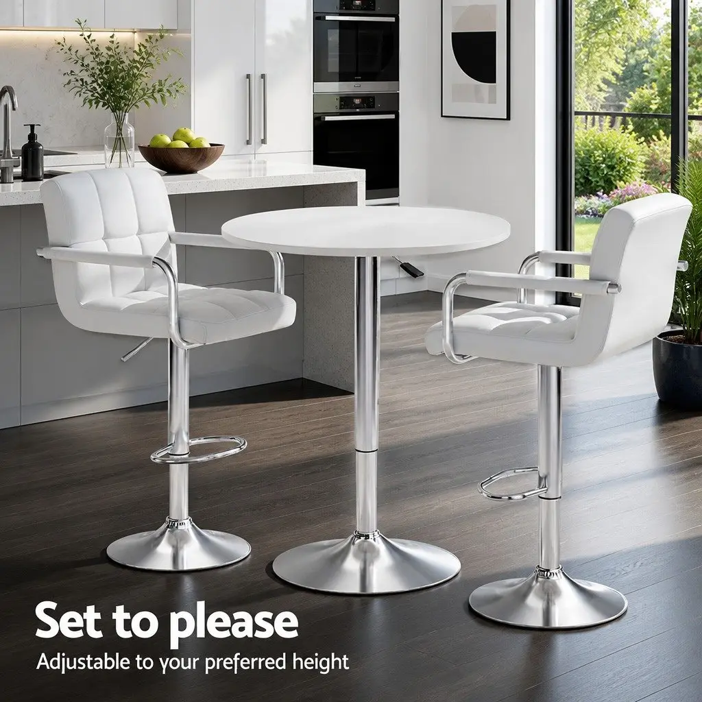 Height Adjustable White Bar Table and Stools Set
