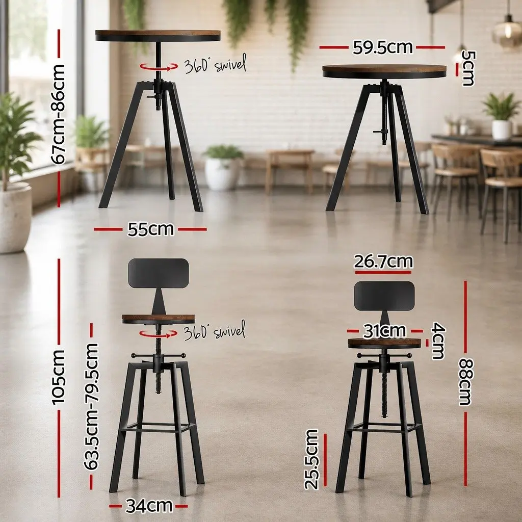 Industrial Bar Table and Swivel Stools Set