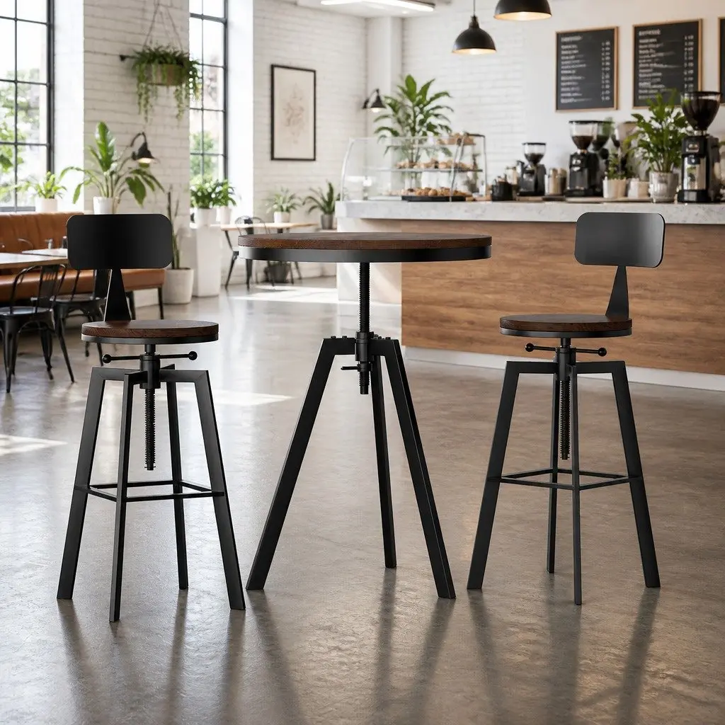 Industrial Bar Table and Swivel Stools Set