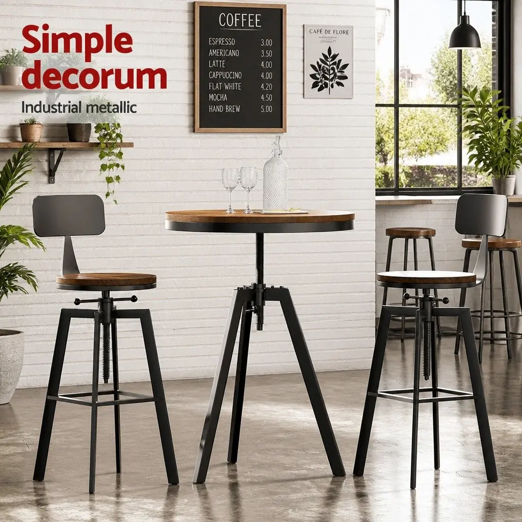 Industrial Bar Table and Swivel Stools Set