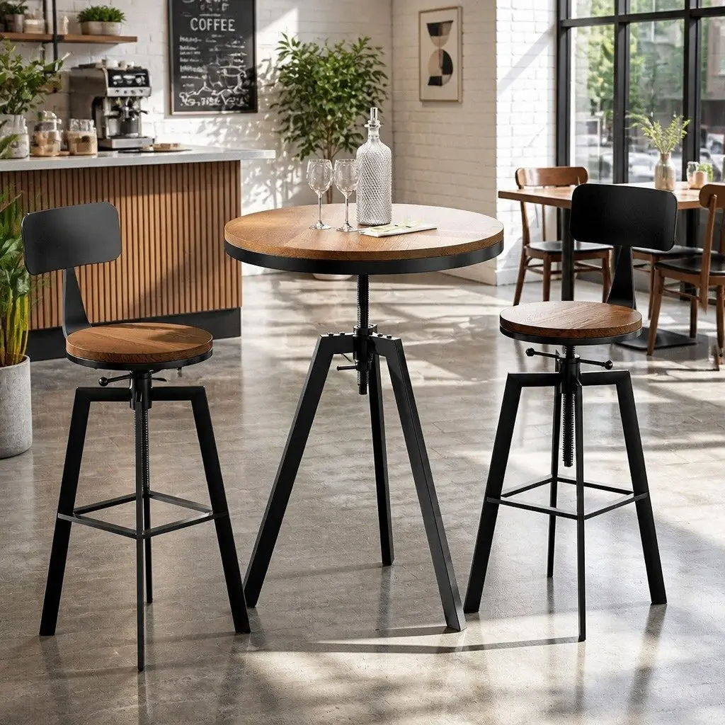 Industrial Bar Table and Swivel Stools Set
