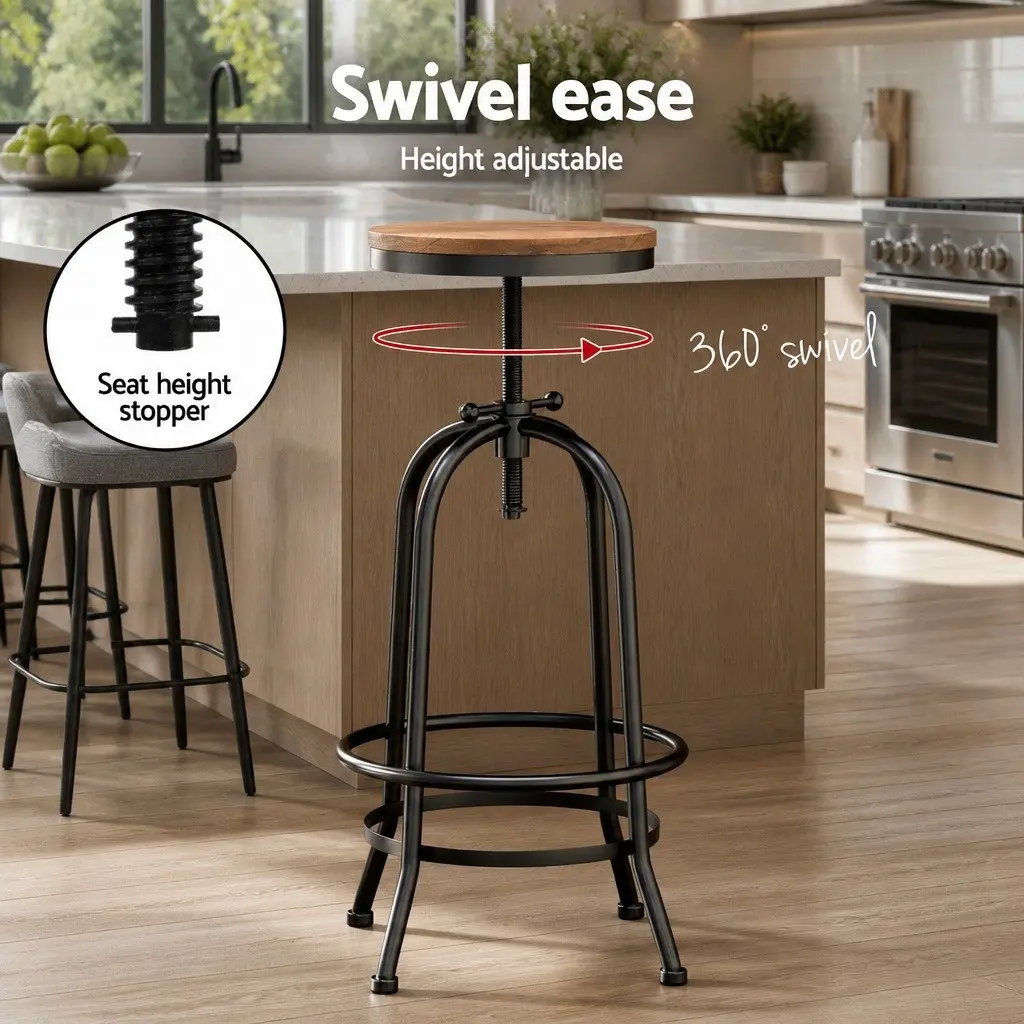 Bar Table Stools Set Adjustable Swivel Industrial Kitchen Chairs Cafe Pub Dining