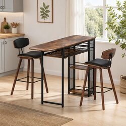 Stylish 3PCS Bar Table and Stools Set with Wine Rack