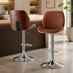 Adjustable Bentwood Bar Stools Set of 2 in Brown