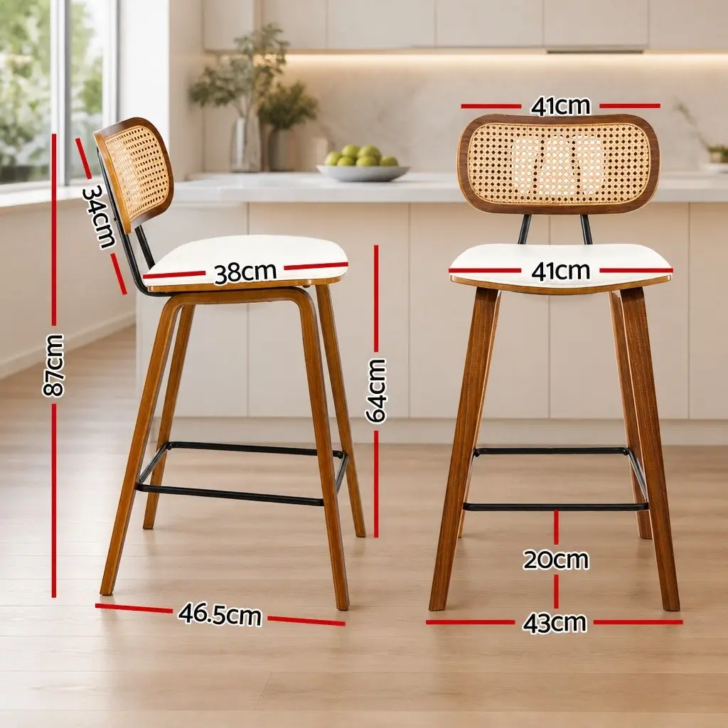 Bar Stools Set of 2 with Rattan Backrest