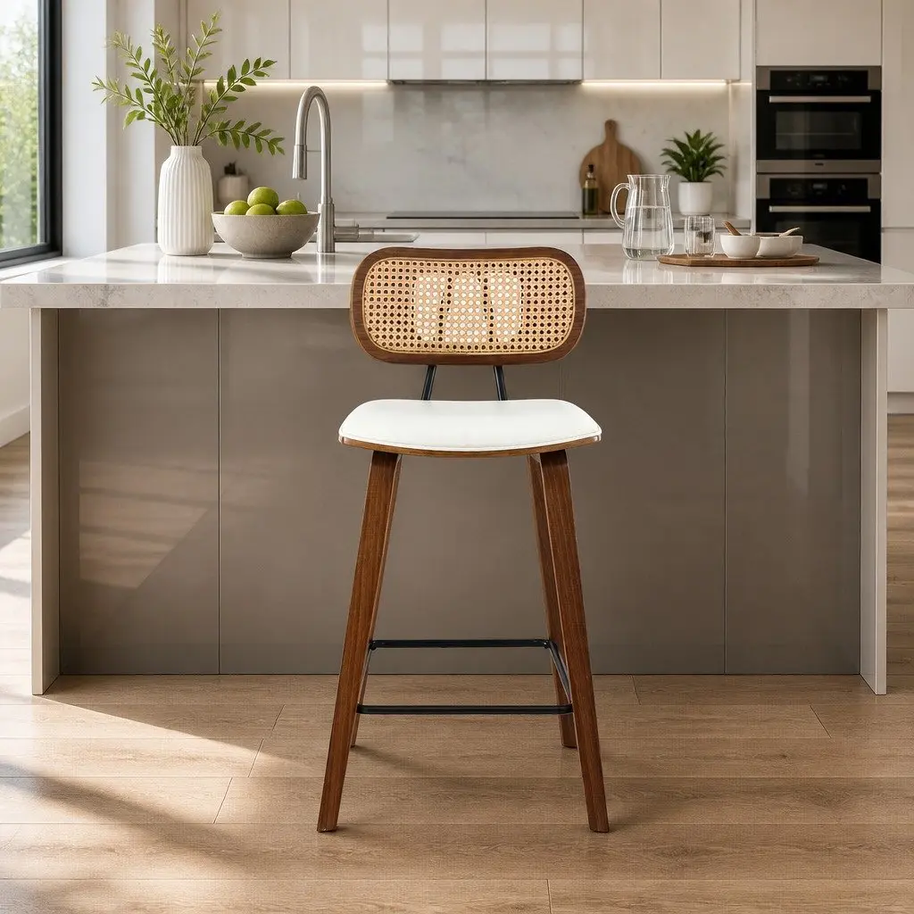 Bar Stools Set of 2 with Rattan Backrest