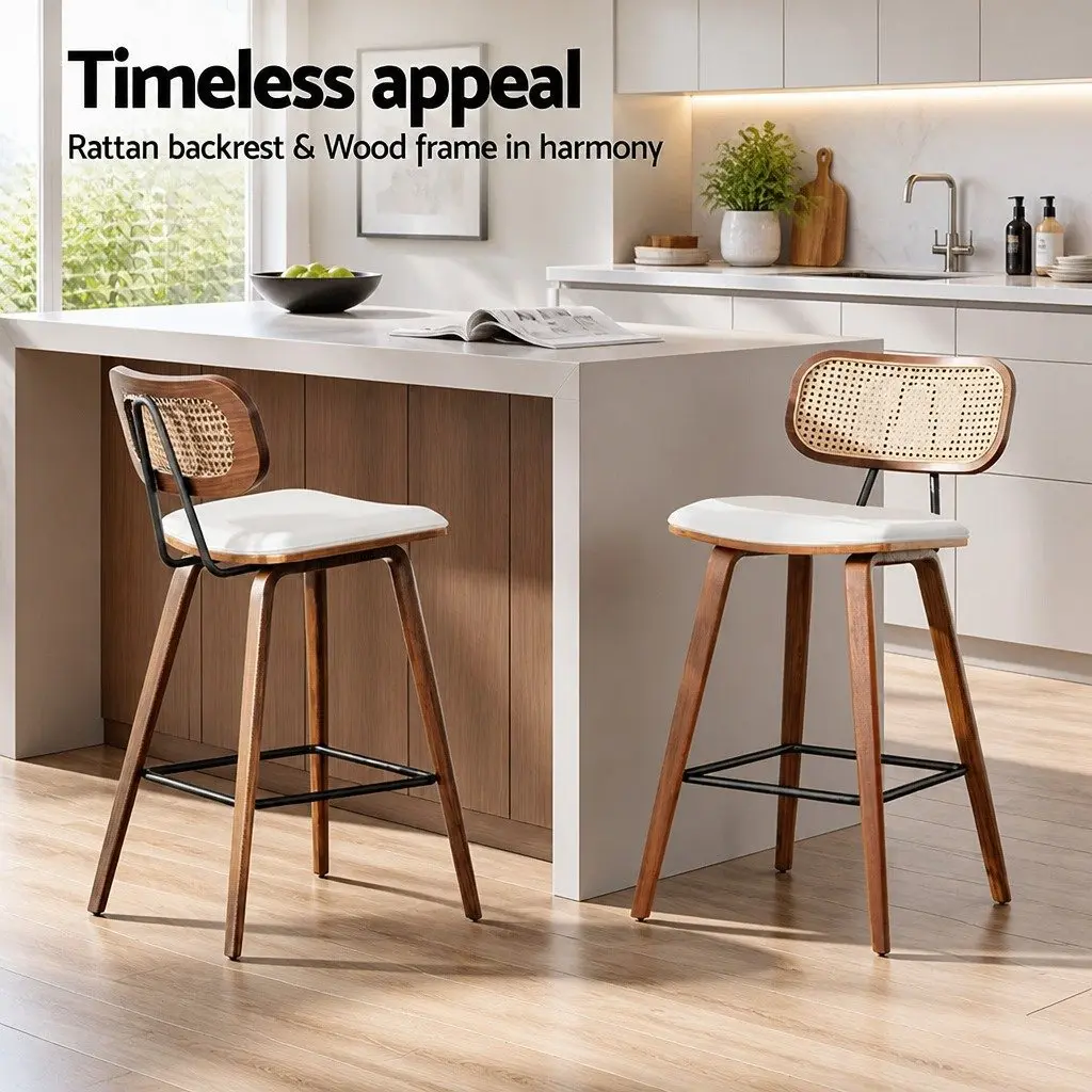 Bar Stools Set of 2 with Rattan Backrest