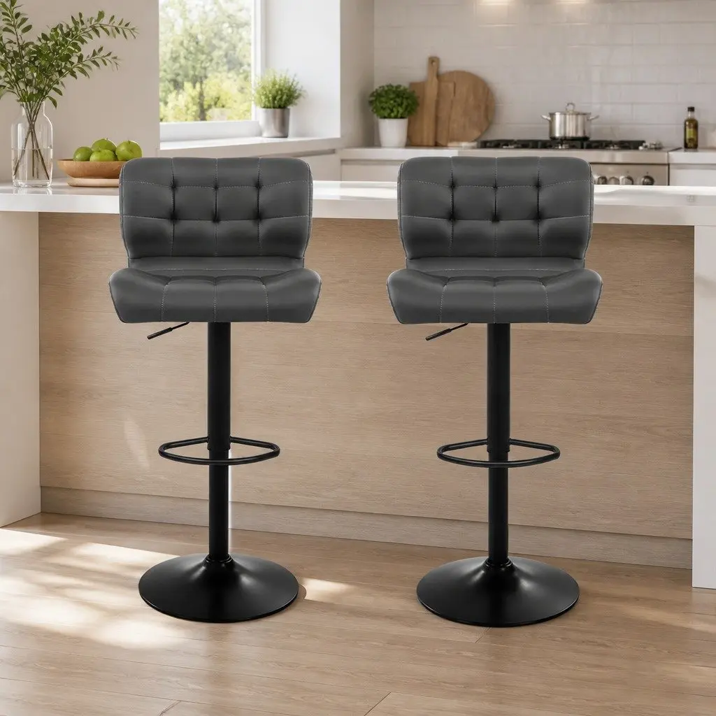 Grey Gas Lift Swivel Bar Stools 2 Pack