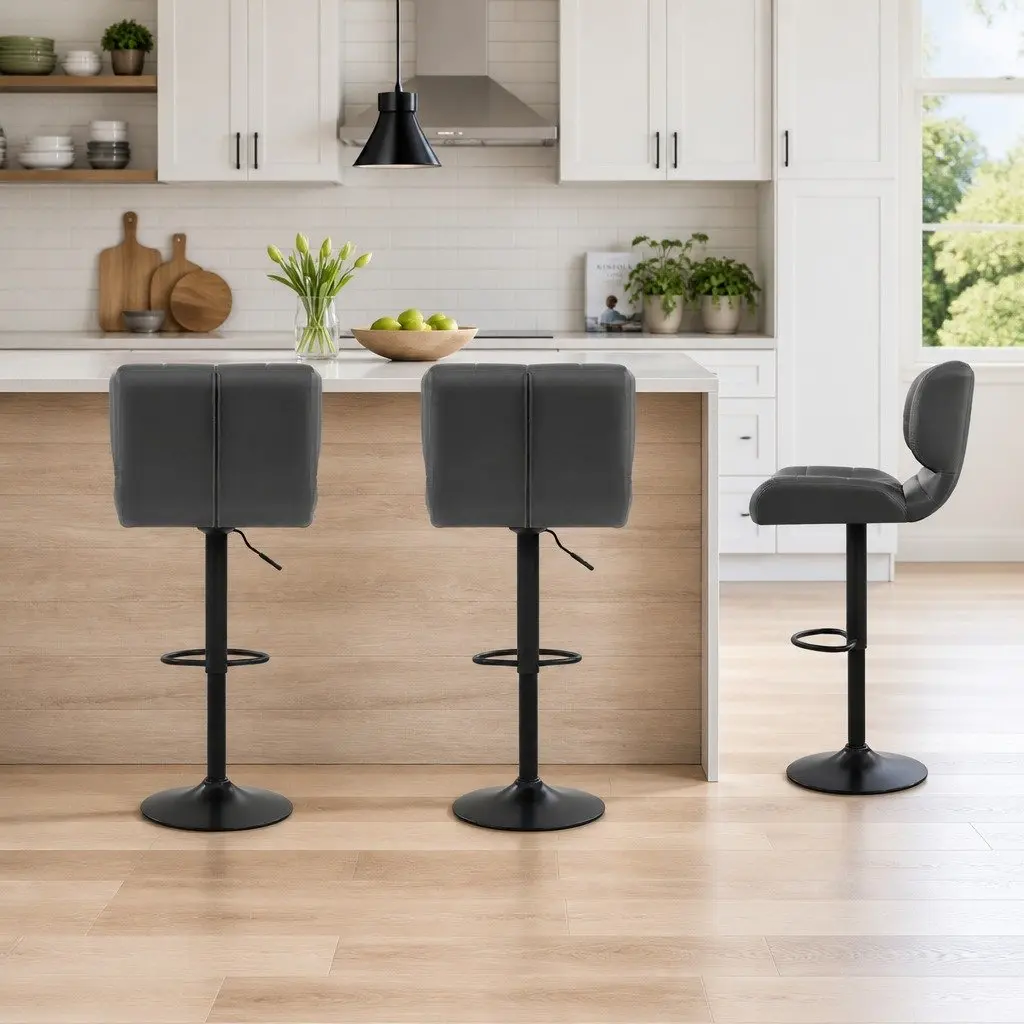 Grey Gas Lift Swivel Bar Stools 2 Pack