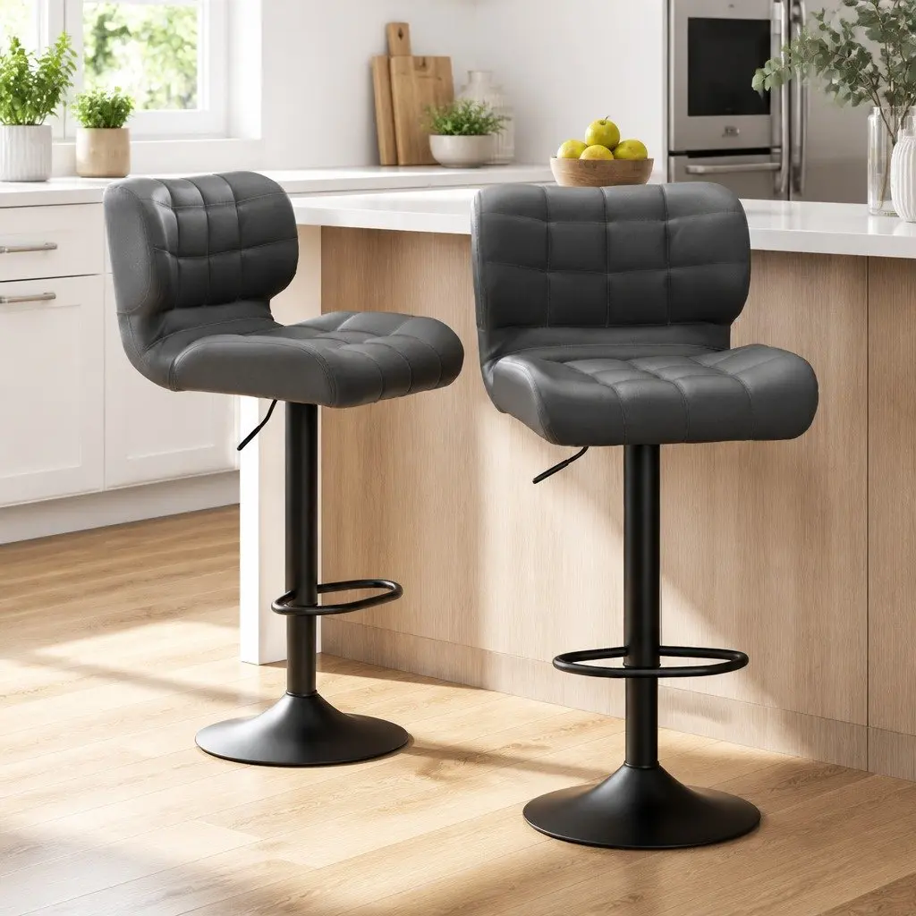 Grey Gas Lift Swivel Bar Stools 2 Pack