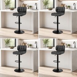 Grey Gas Lift Bar Stools Set of 4 with Padded Seat