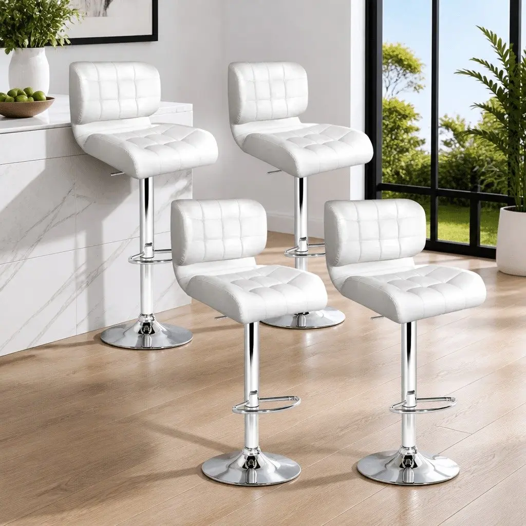 Set of 4 Chrome Base Bar Stools with Gas Lift and Swivel