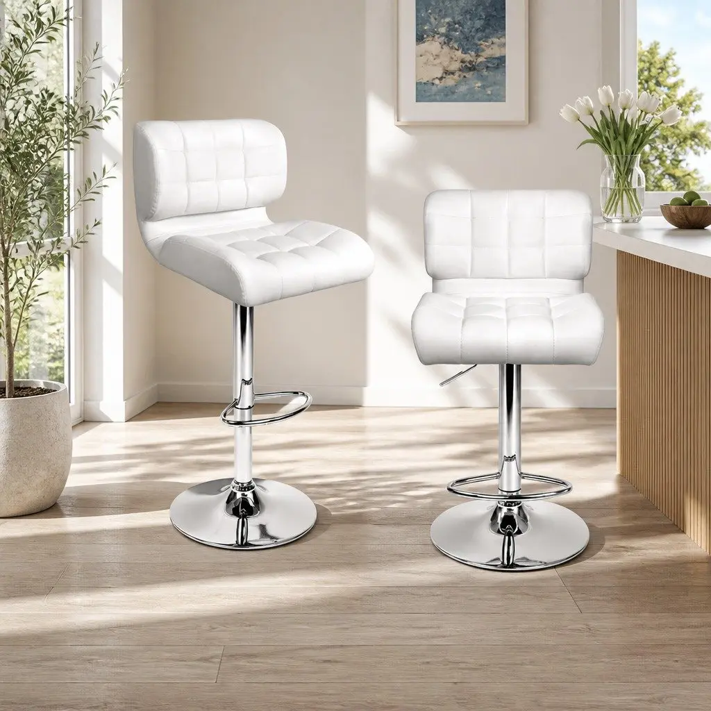 Set of 4 Chrome Base Bar Stools with Gas Lift and Swivel
