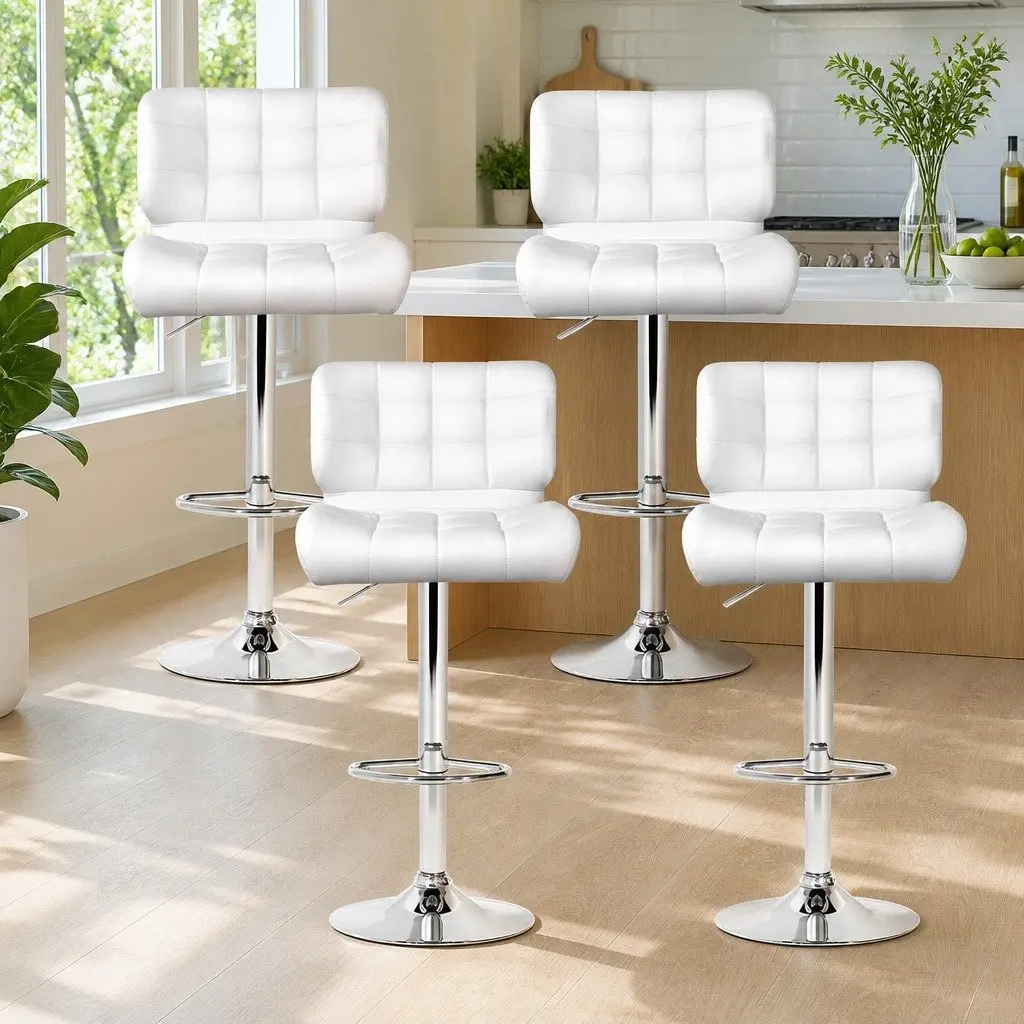 Set of 4 Chrome Base Bar Stools with Gas Lift and Swivel