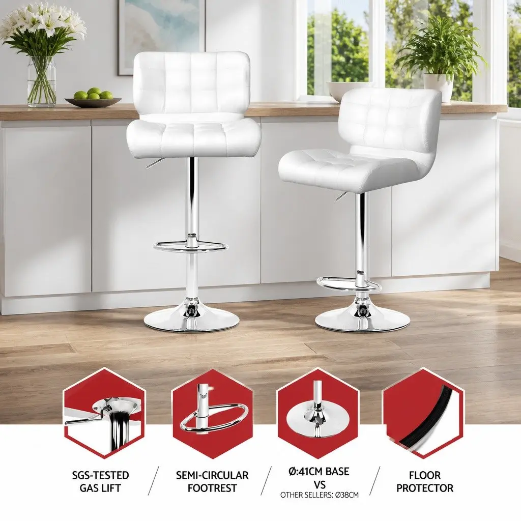 Set of 4 Chrome Base Bar Stools with Gas Lift and Swivel