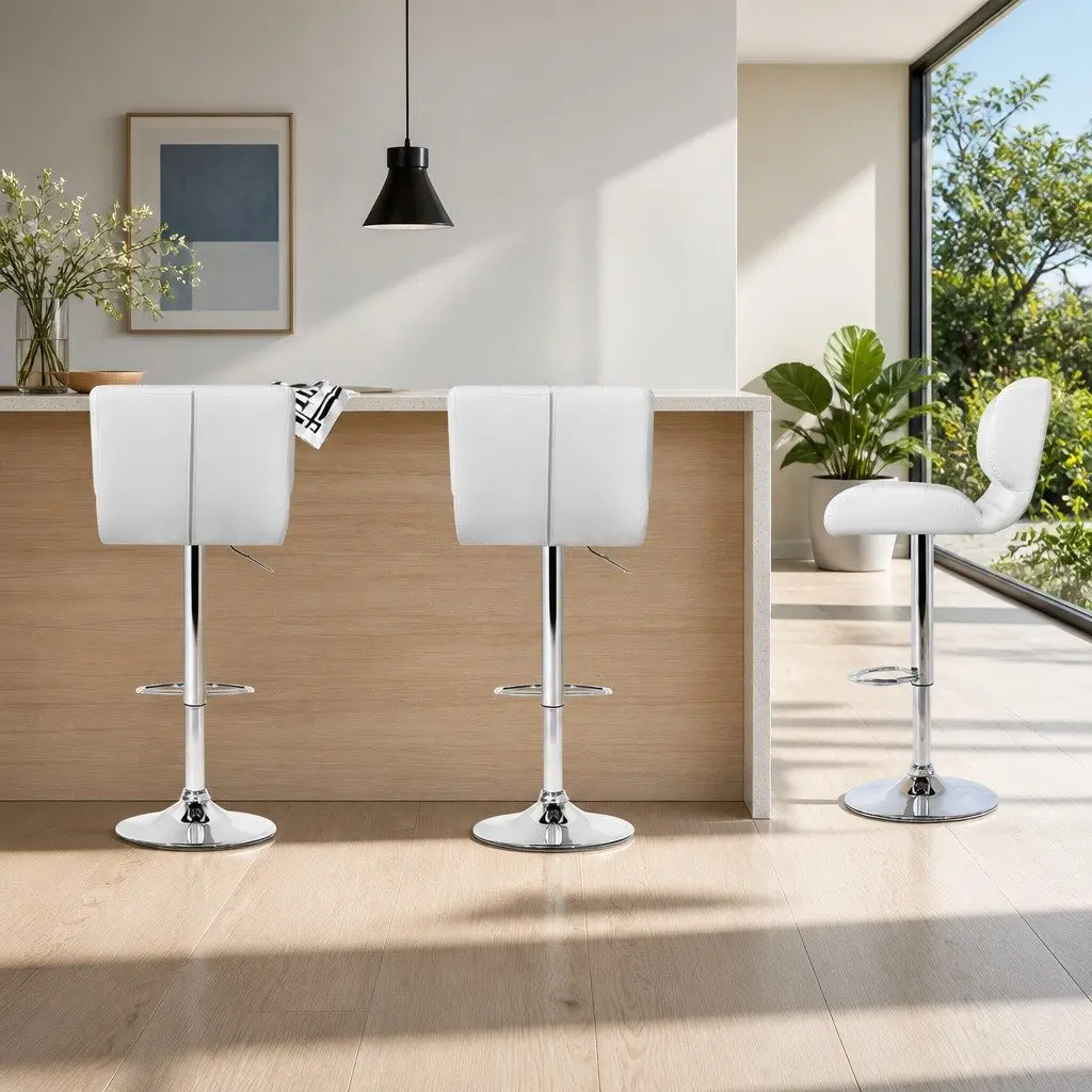 Set of 4 Chrome Base Bar Stools with Gas Lift and Swivel
