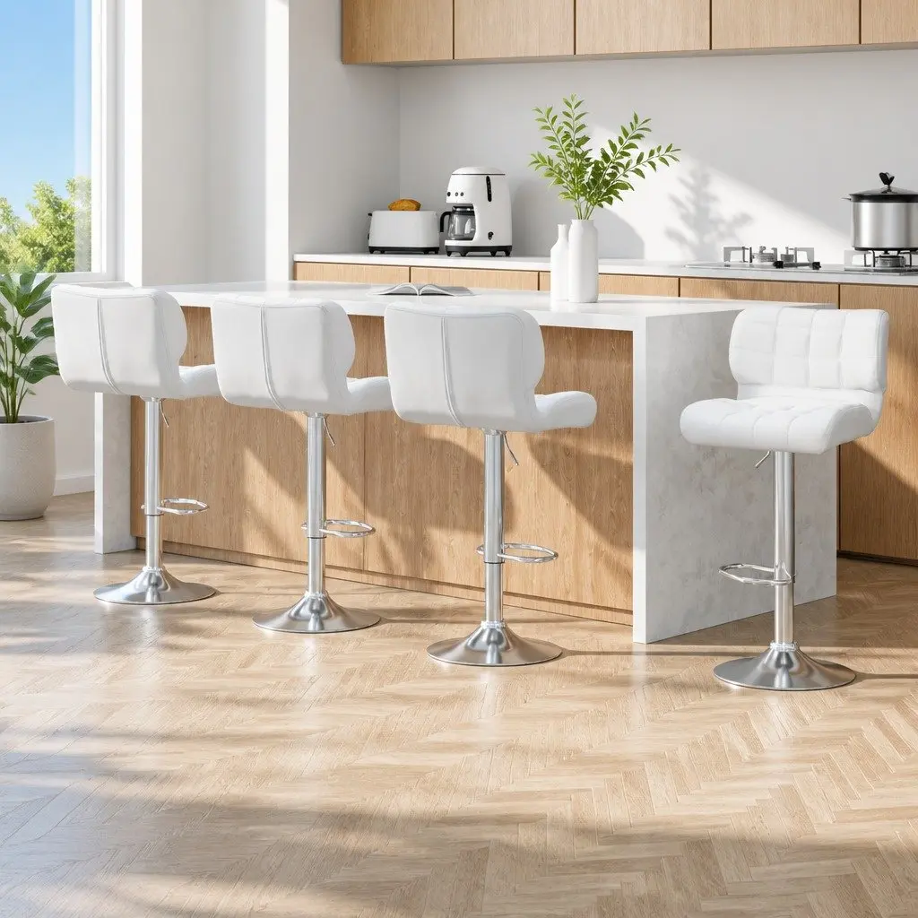 Set of 4 Chrome Base Bar Stools with Gas Lift and Swivel