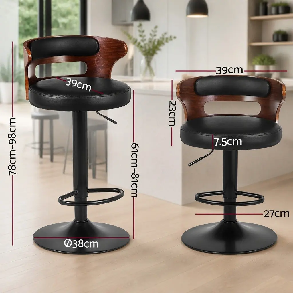 Bar Stools PU Leather Mid-Back Adjustable Height Black 2 Piece