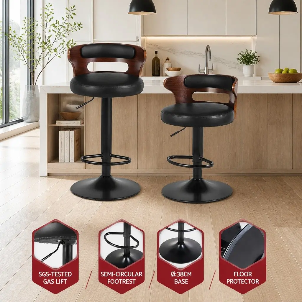 Bar Stools Gas Lift Black Padded Seat Swivel Kitchen Dining Chair 4 Piece