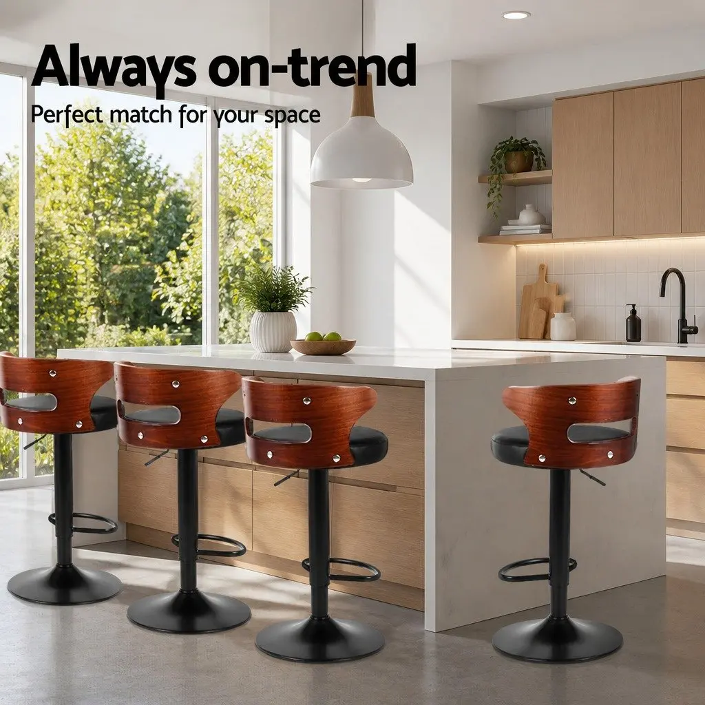 Bar Stools Gas Lift Black Padded Seat Swivel Kitchen Dining Chair 4 Piece