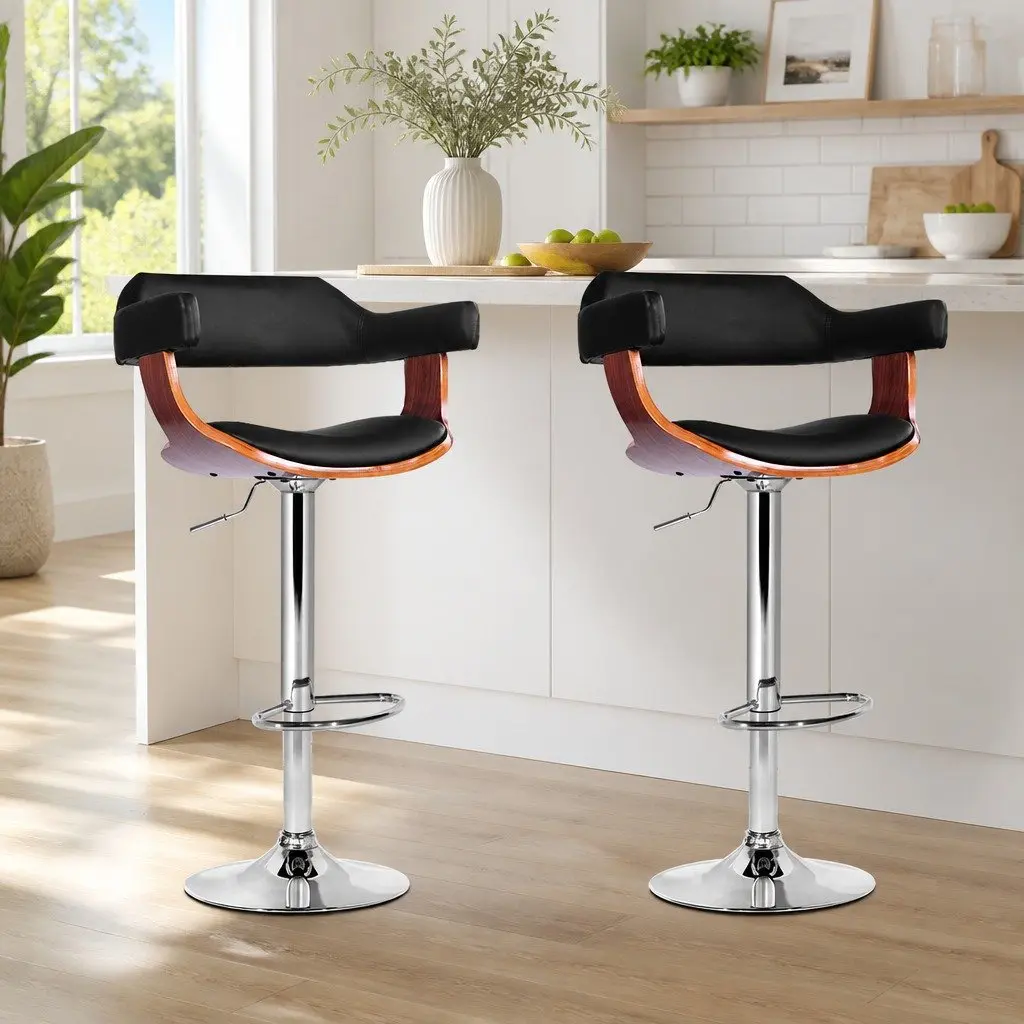 Bar Stools PU Leather Padded Seat Gas Lift Adjustable Height Black Swivel