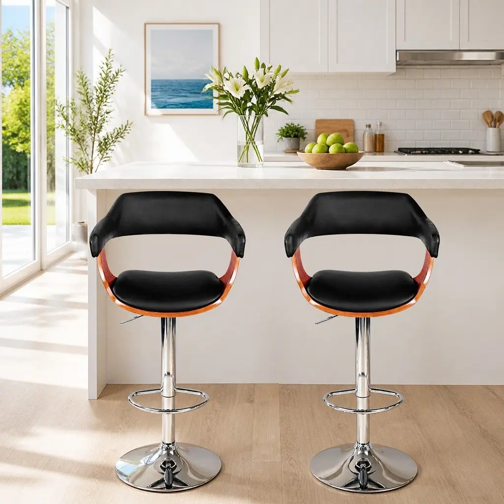 Bar Stools PU Leather Padded Seat Gas Lift Adjustable Height Black Swivel