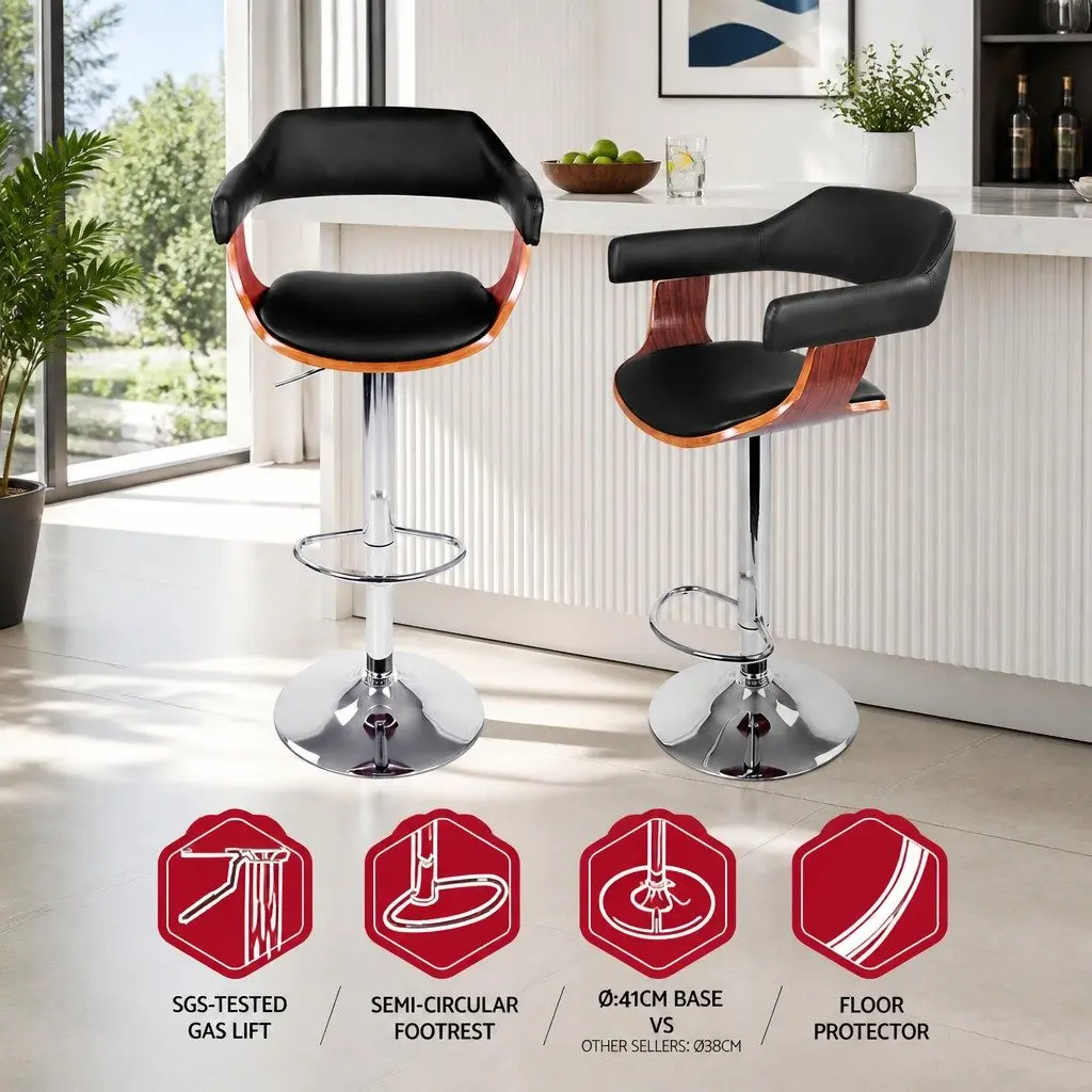 Bar Stools PU Leather Padded Seat Gas Lift Adjustable Height Black Swivel