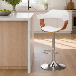 White Padded Bar Stool with Chrome Base and Gas Lift