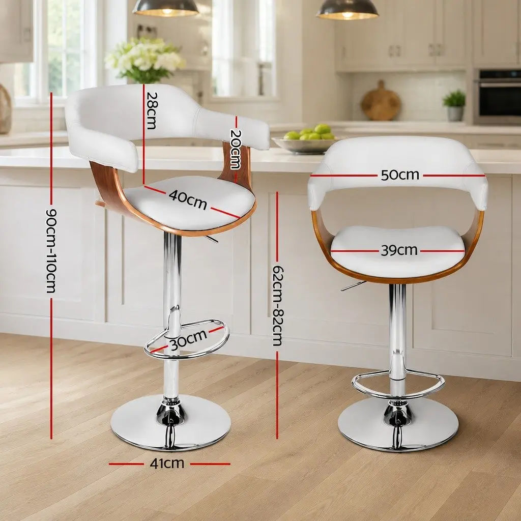 Bar Stools PU Leather White Padded Seat Steel Chrome Base 90-110cm