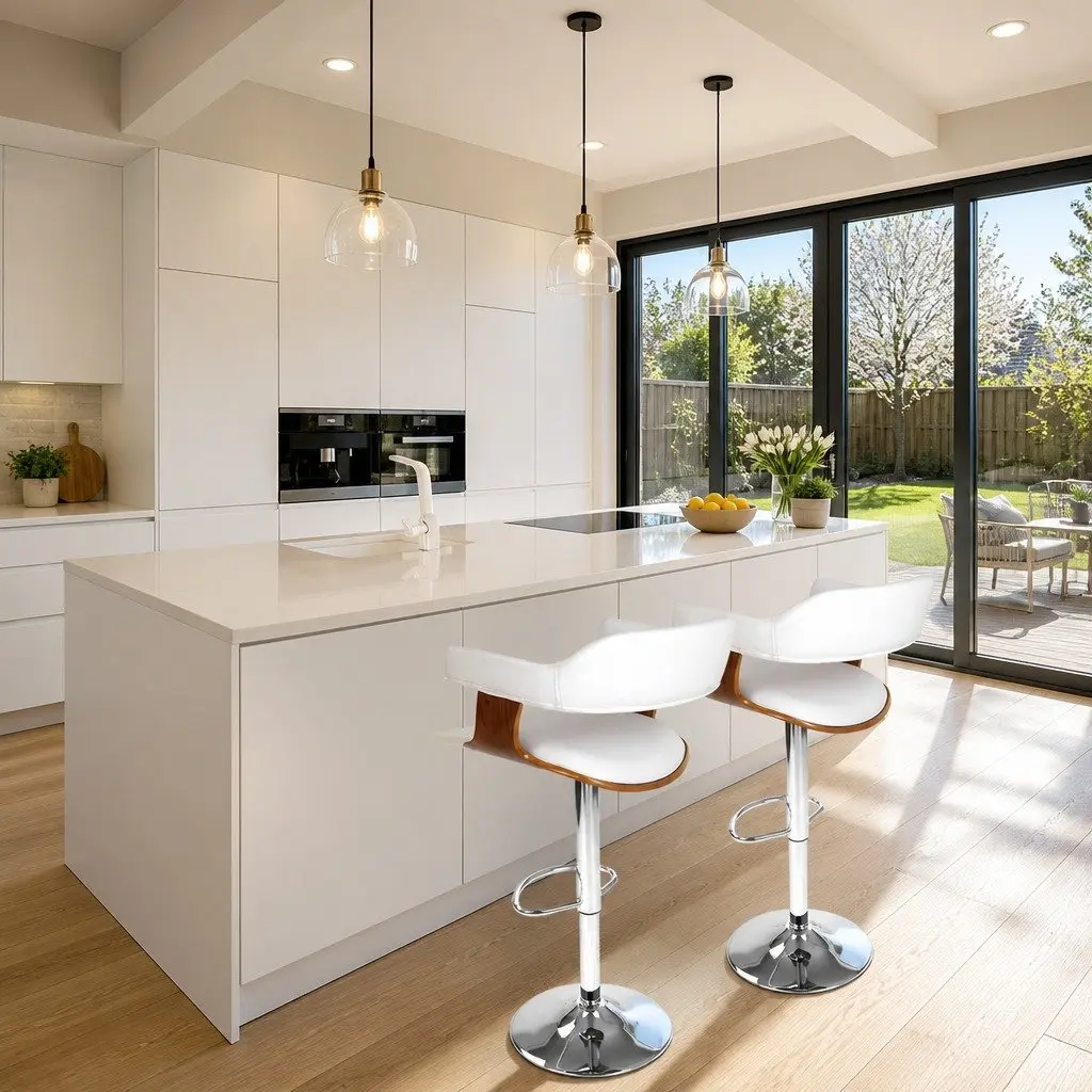Bar Stools PU Leather White Padded Seat Steel Chrome Base 90-110cm