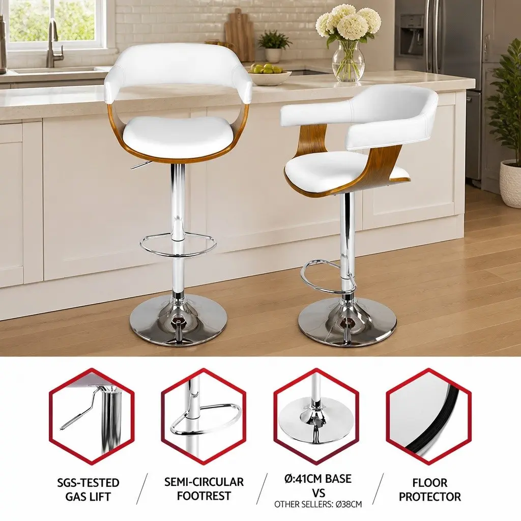 Bar Stools PU Leather White Padded Seat Steel Chrome Base 90-110cm