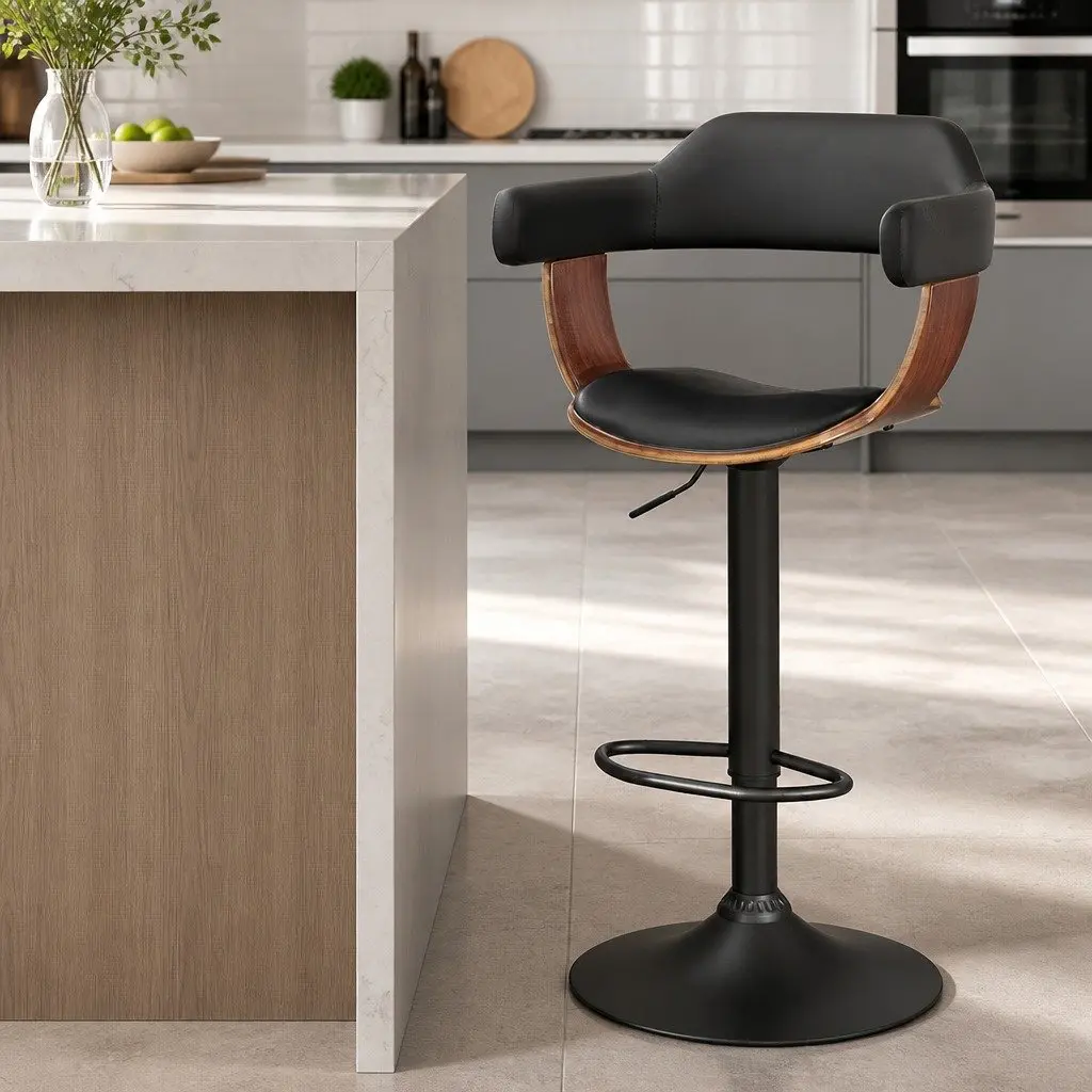 Black PU Leather Bar Stools with Armrest
