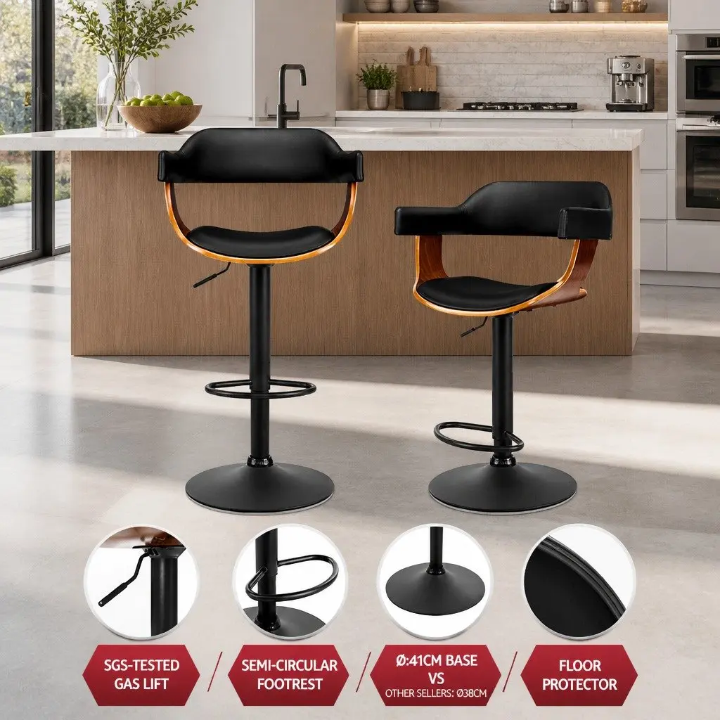 Black PU Leather Bar Stools with Armrest
