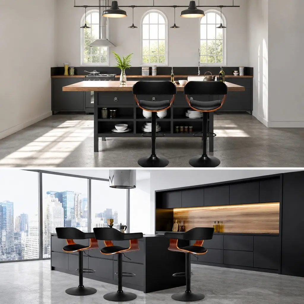 Black PU Leather Bar Stools with Armrest