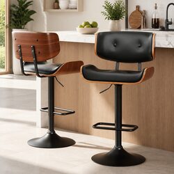 Adjustable Bar Stools 2x with Padded Seat and Swivel