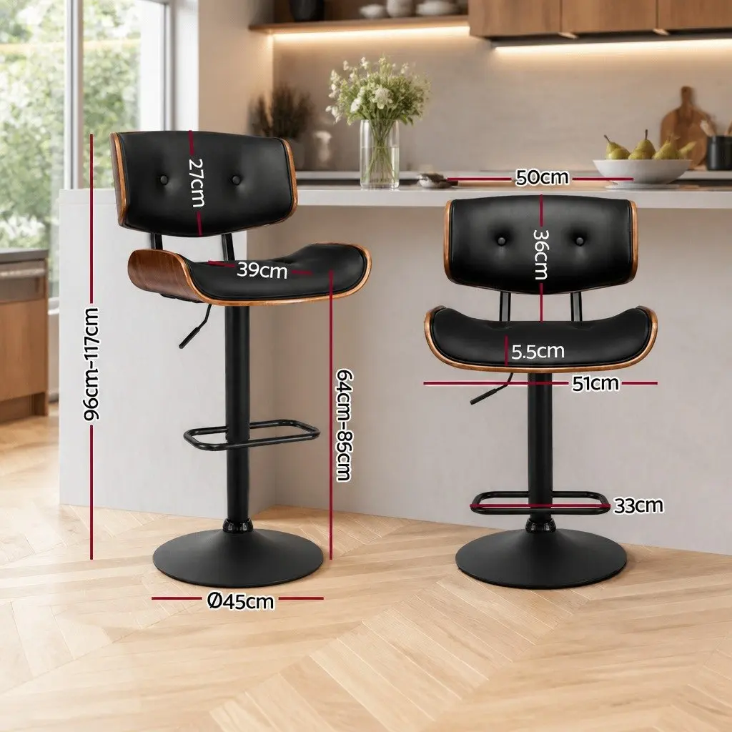 Adjustable Bar Stools 2x with Padded Seat and Swivel